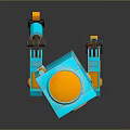 Turquoise And Orange Robot With Camera Lens Antenna And Mechanical Legs