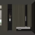 Modern Dark Wood Shoe Cabinet With Storage Drawers Decorative Vase And Lighting