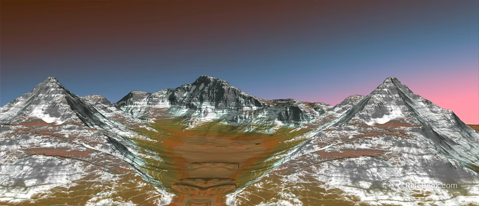 Garden Landscape Design Featuring Snowy Mountain Peaks Green Valleys And Lush Vegetation 3d model 