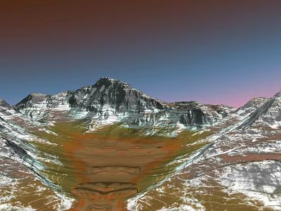 Garden Landscape Design Featuring Snowy Mountain Peaks Green Valleys And Lush Vegetation 3d model