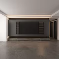 Modern Dining and Living Room Interior With Dark Cabinets Marble Accents and Golden Lines