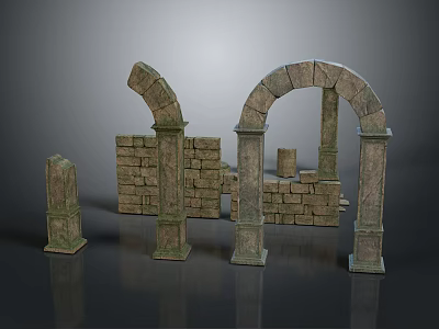 Classical Stone Sculpture Carvings With Arches Columns And Brick Wall Designs 3d model
