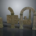 Classical Stone Sculpture Carvings With Arches Columns And Brick Wall Designs