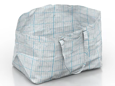 Cotton Storage Bag With Blue Grid Pattern And Handle For Organizing Items 3d model