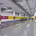 Modern Indoor Parking Garage With A Markers Pink Yellow Stripes And Floor Arrows