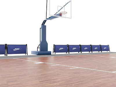 Nike Sports Equipment Including Basketball Hoop And Protective Barriers On Wooden Court 3d model