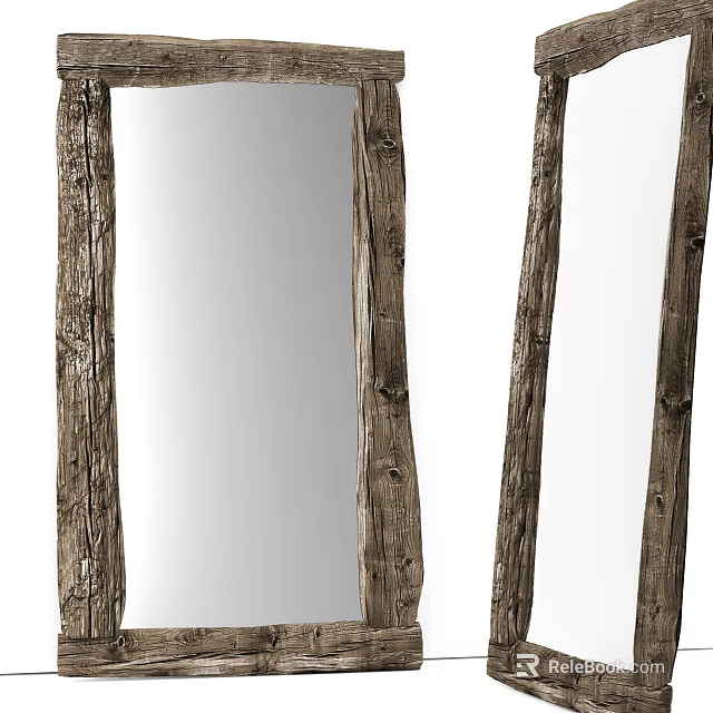 Rustic Wooden Pillar Frame Mirror For Home Wall Decor And Interior 3d model 