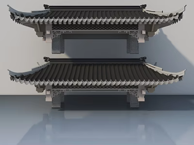 Traditional Chinese Style Sofa And Coffee Table Set With Black White Gray Decorative Design 3d model