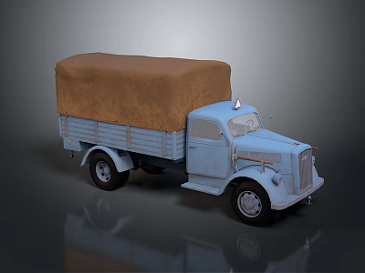 Vintage Light Blue Truck With Canvas Covered Cargo Bed And Classic Design 3d model
