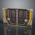 Industrial Style Double Door With Yellow Trim And Circular Control Panels Design
