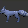 Cartoon Blue Fox Character 3D Model With Pointed Ears And Striped Tail