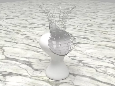 Modern Furniture Vase With Silver Wire Structure And White Base On Marble Floor 3d model