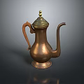 Classic Vintage Copper Teapot With Curved Handle And Golden Decorative Top