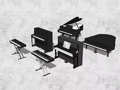 Various Musical Instruments Collection Featuring Upright Grand Pianos And Keyboards 3d model