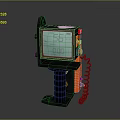 Handheld Household Device With Digital Display Colored Buttons Black And Orange Design And Spiral Cable
