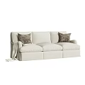 Cream Colored Three Seater Sofa With Accent Pillows And Throw Blanket 3d model