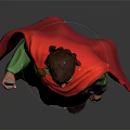 Medieval Warrior In Green Robe With Red Cape Holding Long Spear