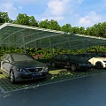 Green Covered Parking Lot With Transparent Canopy Parked Cars Grid Patterned Ground And Grass
