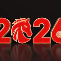 2026 Themed Art Installation With Red Gold Horse Head And Circular Ornament