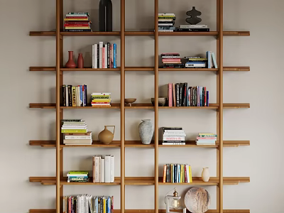 Decorative Rack Bookshelf Ornaments Books Wooden Rack Decorative Cabinet Beautiful Chen Ornaments Combination 3d model