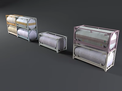 Industrial Tank Containers With Metal Frames And Cylindrical Storage Units In Various Colors 3d model
