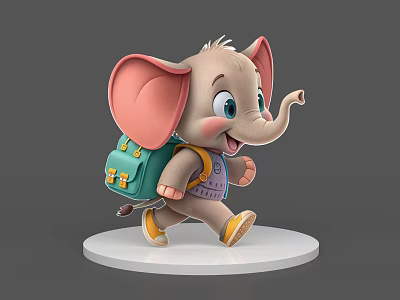 Cute Elephant 3D Model With Big Ears Green Backpack Purple Clothes Yellow Shoes Walking 3d model