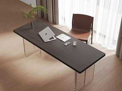 Modern Home Office Table And Chair Set With Laptop Notebook Phone And Green Plant 3d model