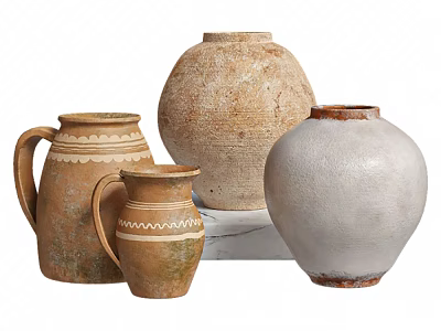 Handcrafted Ceramic Vessels in Various Sizes with Textured Surfaces and Earthy Tones 3d model