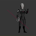 Sci Fi Character In Black Armor With White Helmet And Red Lightsaber