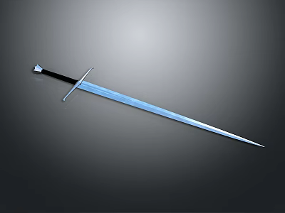 Sharp Long Sword With Silver Blade And Black Hilt On Gray Background 3d model
