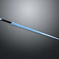 Sharp Long Sword With Silver Blade And Black Hilt On Gray Background