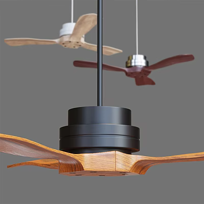 Modern Air Conditioner Fan With Wooden Blades And Metal Base Design 3d model