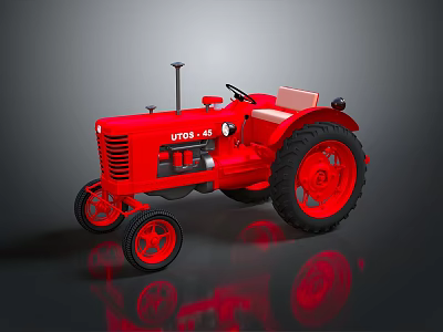 Vintage Red Tractor UTROS-45 Model with Classic Design Features 3d model