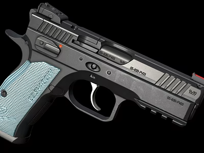 Modern Black Pistol Featuring Blue Textured Grip And Tactical Firearm Design 3d model