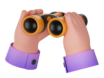 Hands Holding Orange And Black Binoculars With Purple Sleeves And Cuff Buttons 3d model