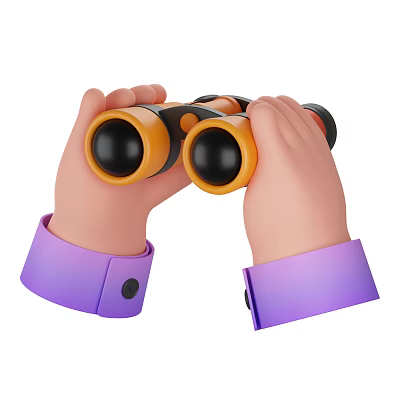 Hands Holding Orange And Black Binoculars With Purple Sleeves And Cuff Buttons 3d model