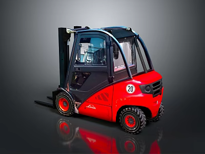 Linde Red Forklift Truck With Cab Number 20 And Industrial Design 3d model