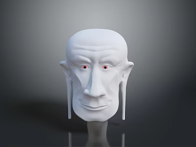 3D Game and Movie Character White Head with Red Eyes Long Ears Facial Wrinkles 3d model