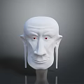 3D Game and Movie Character White Head with Red Eyes Long Ears Facial Wrinkles