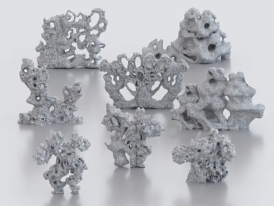 Artistic Stone And Wood Sculptures With Irregular Holes Branches And Textures On White Background 3d model
