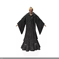 Man in Long Black Robe with Blonde Hair Standing on White Background