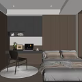 Tatami Bedroom Interior With Wooden Design Bed Desk Chair And Window Blinds
