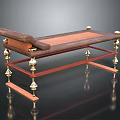 Vintage Wooden Daybed With Leather Backrest And Brass Decorative Legs