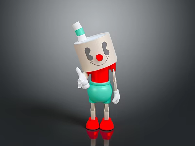 Paper Box Head Cartoon Game Movie Character With Smiling Face Red Top Green Shorts 3d model