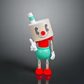 Paper Box Head Cartoon Game Movie Character With Smiling Face Red Top Green Shorts