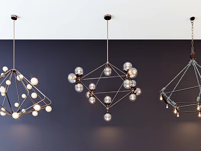 Modern Geometric Chandeliers With Metal Frame And Sphere Bulbs For Interior Decor 3d model