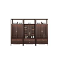 Traditional Dark Wood Bookcase With Vertical Stripes Open Shelves And Drawers