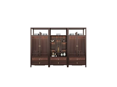 Traditional Dark Wood Bookcase With Vertical Stripes Open Shelves And Drawers 3d model