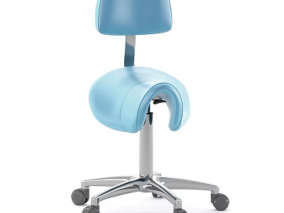 Comfortable Blue Office Chair with Saddle Shaped Seat and Silver Metal Base on Wheels 3d model