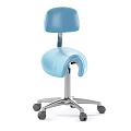 Comfortable Blue Office Chair with Saddle Shaped Seat and Silver Metal Base on Wheels